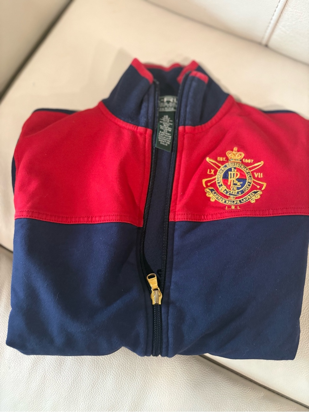 Ralph Lauren Red and Navy Crest Zip-Up Sweatshirt